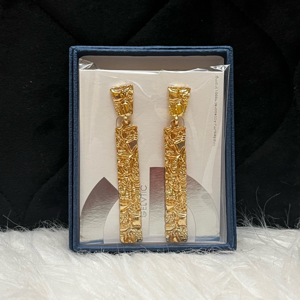 Gold Plated Hammered Bar Earrings